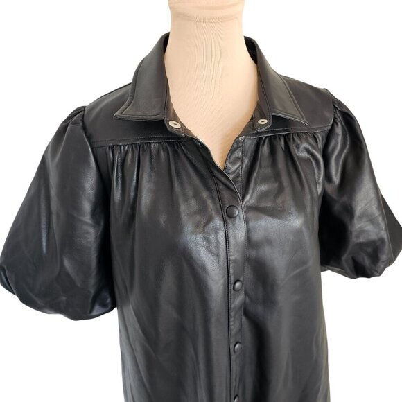 Fate Pleather Puff Sleeve Button Down Dress Sz M - Picture 6 of 12